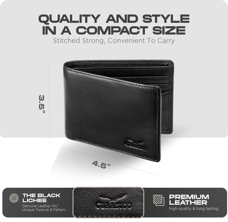 Claasico Menâ€™s Bifold Wallet for Men â€“ Genuine Leather RFID Wallet, Slim Billfold Cardholder w/ID Window â€“ Gift Box Included - Image 2